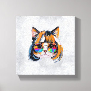 Impressão Em Tela Gato com Peruca + Óculos de Sol (Pintura #2)