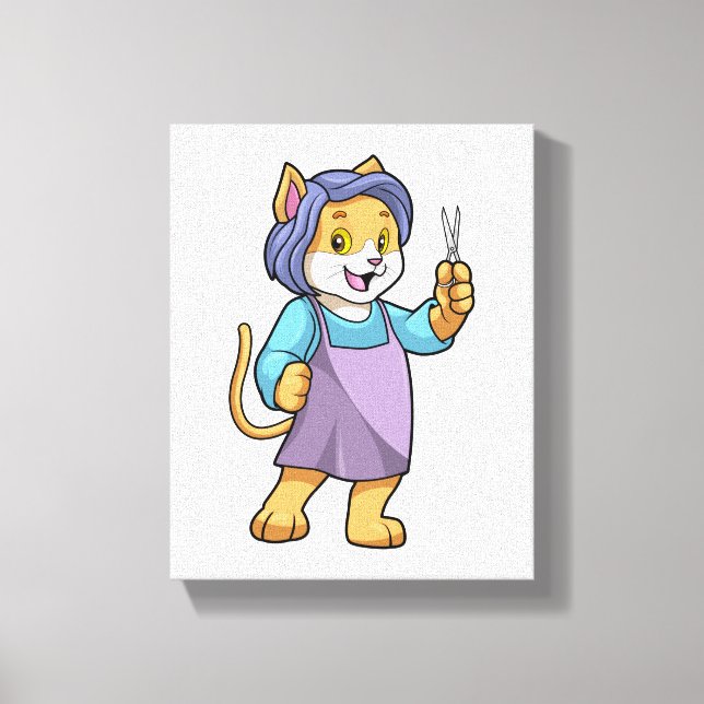 Impressão Em Tela Gato como cabeleireiro com tesoura (Frente)