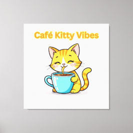 Impressão Em Tela **Gato de Café Fofo – Gato Adorável Bebendo Café I