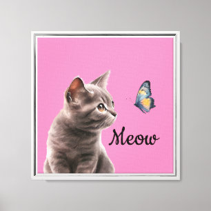 Impressão Em Tela Gato de Cinza Rosa