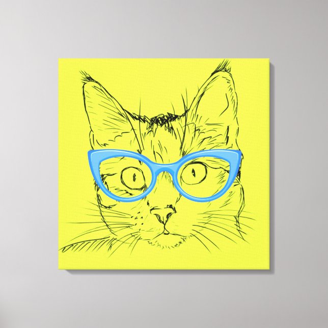 Impressão Em Tela Gato de desenho do lápis com óculos (Frente)