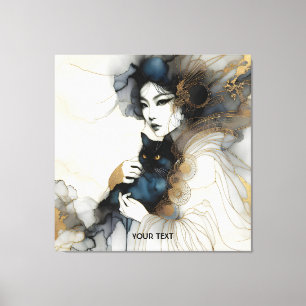 Impressão Em Tela Gato de Garota Japonesa Fantasy