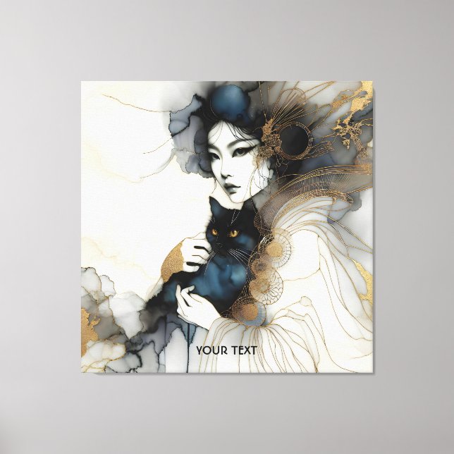 Impressão Em Tela Gato de Garota Japonesa Fantasy (Frente)