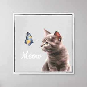 Impressão Em Tela Gato de Moda de Cinza Maciça
