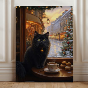 Impressão Em Tela Gato de Natal Parisiense – Café do Gato Preto Capr