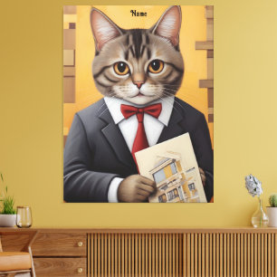 Impressão Em Tela Gato de Negócios Engraçado do Arquiteto de Gato El
