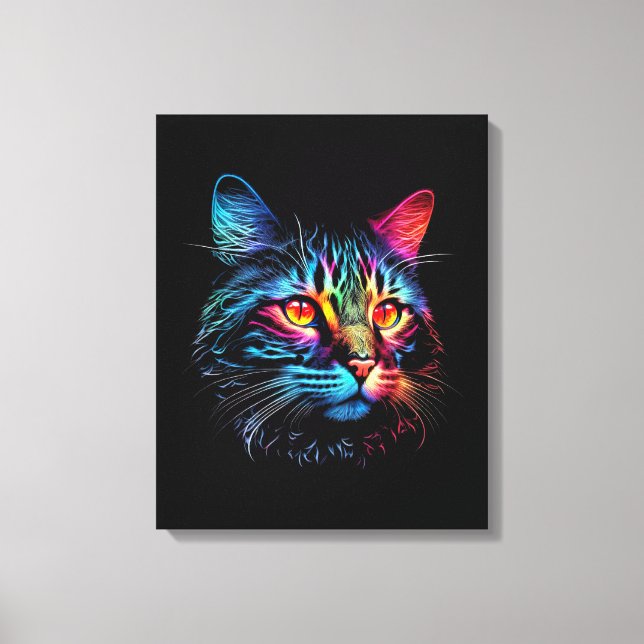 Impressão Em Tela Gato de Neon Bonito (Frente)