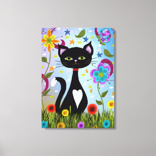 Impressão Em Tela Gato de Smoking Preto e Branco em um Jardim