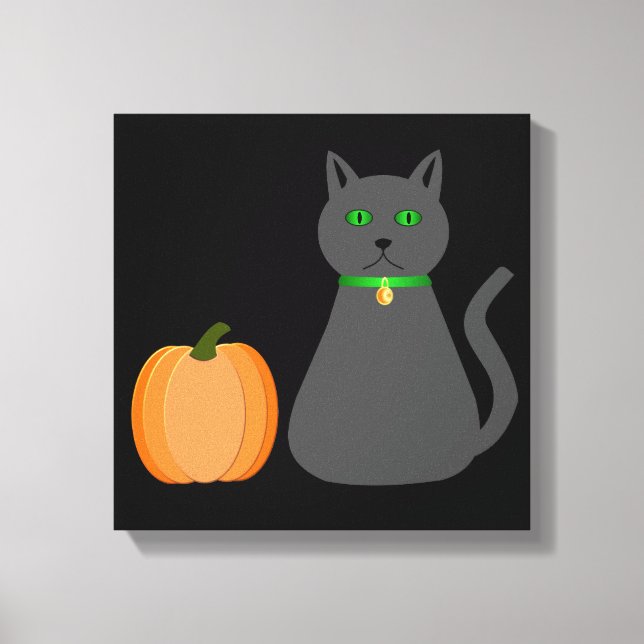 Impressão Em Tela Gato e Abóbora do Halloween (Frente)