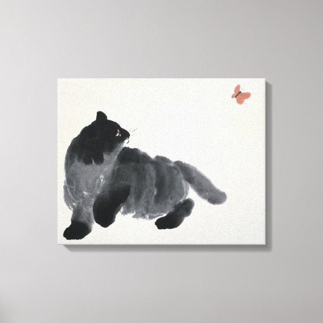 Impressão Em Tela Gato e Borboleta (Frente)
