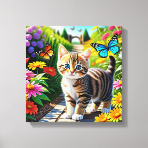 Impressão Em Tela Gato e borboletas