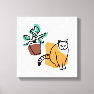 Impressão Em Tela Gato e planta