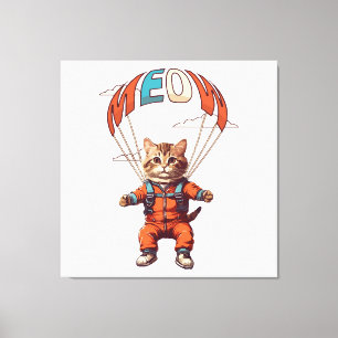 Impressão Em Tela Gato Engraçado de Paraquedismo