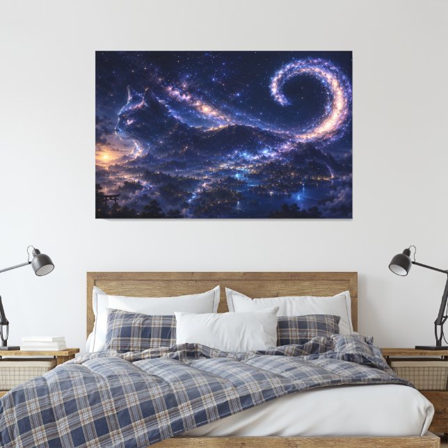 Impressão Em Tela Gato Espírito Celestial Sob a Lua da Galáxia (Insitu(Quarto))