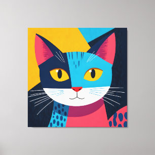 Impressão Em Tela Gato Estilizado Moderno - Arte Gráfica Plana