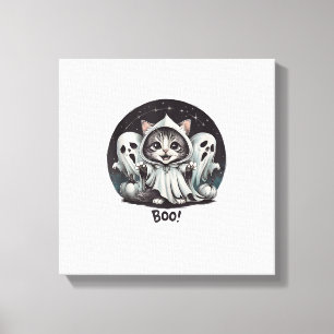 Impressão Em Tela Gato Fantasma Engraçado Boo Halloween Animal Gatin