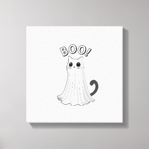 Impressão Em Tela Gato Fantasma Fofo Kitty Boo Dia das Bruxas Gatinh