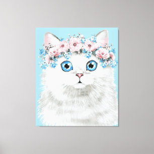 Impressão Em Tela Gato floral branco doce