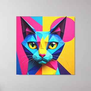 Impressão Em Tela Gato Geométrico de Pop Art