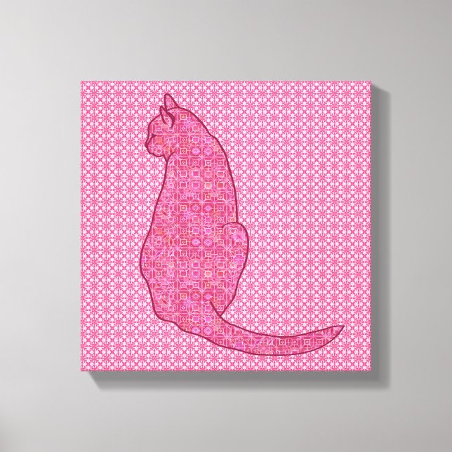 Impressão Em Tela Gato Japonês - Fúchsia Pink Batik (Frente)
