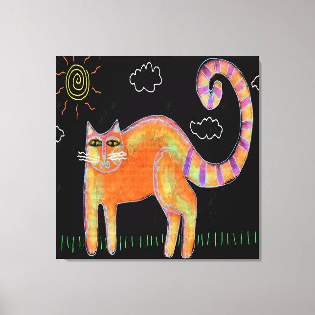 Impressão Em Tela Gato Laranja na Pintura por Abstrato (Frente)