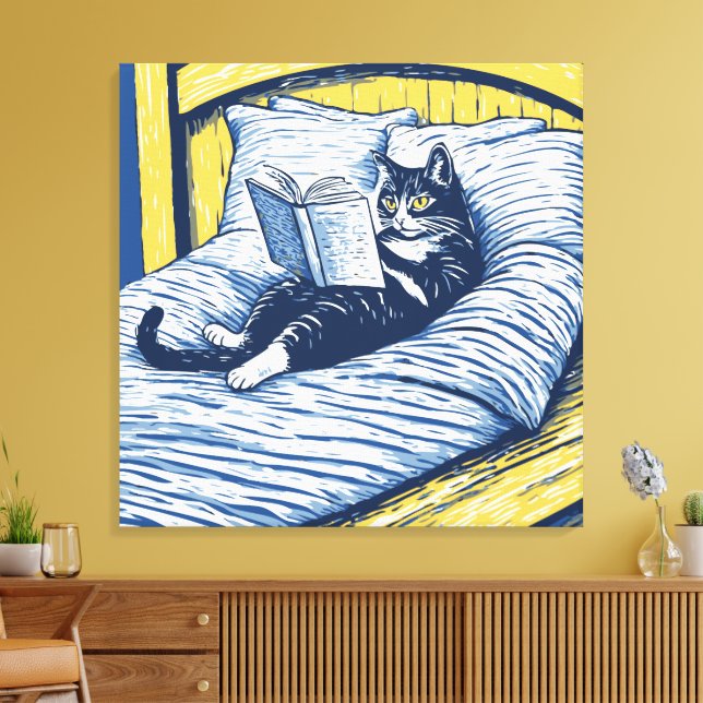 Impressão Em Tela gato lendo (Insitu(Sala de estar))