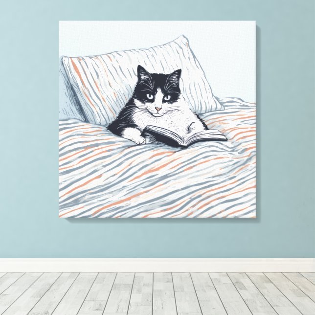 Impressão Em Tela gato lendo (Insitu(piso de madeira))