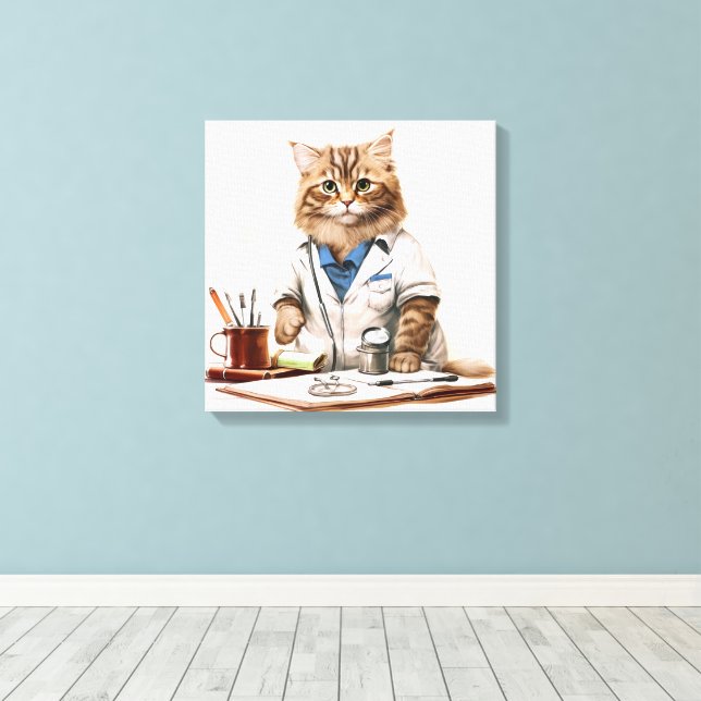 Impressão Em Tela Gato Médico Bonito Como Pintura (Insitu(piso de madeira))
