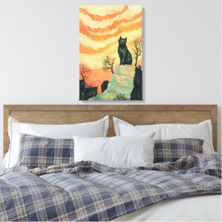 Impressão Em Tela Gato Místico - Arte Sunset Vintage