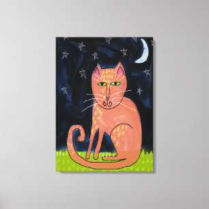 Impressão Em Tela Gato na pintura de Abstrato à Lua