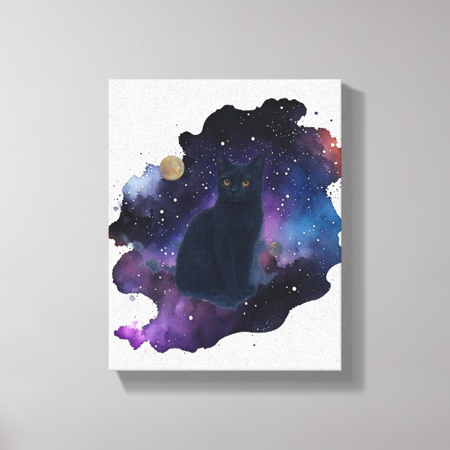 Impressão Em Tela Gato Negro Celestial Espírito Místico Animal Cosmi (Frente)