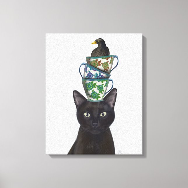 Impressão Em Tela Gato Negro com Teacups e Blackbird (Frente)