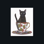 Impressão Em Tela Gato Negro em Teacup<br><div class="desc">Gato Negro em Teacup por FabFunky. Possui um gato sentado em uma bela equipe floral. | 191544D</div>