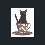 Impressão Em Tela Gato Negro em Teacup<br><div class="desc">Gato Negro em Teacup por FabFunky. Possui um gato sentado em uma bela equipe floral. | 191544D</div>