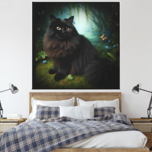 Impressão Em Tela Gato Negro Fluffy na Mistura Woods