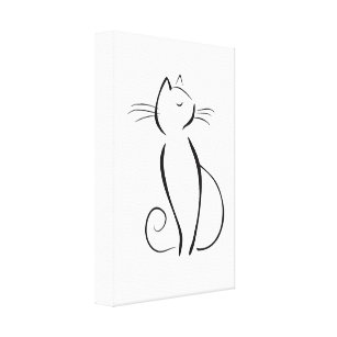 Impressão Em Tela Gato Negro Minimalista Em Branco