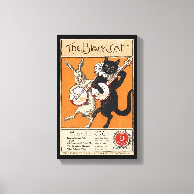 Impressão Em Tela Gato negro tocando Banjo, artista desconhecido (Frente)