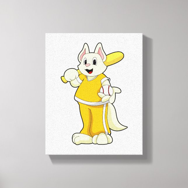 Impressão Em Tela Gato no Baseball com bastão de beisebol (Frente)