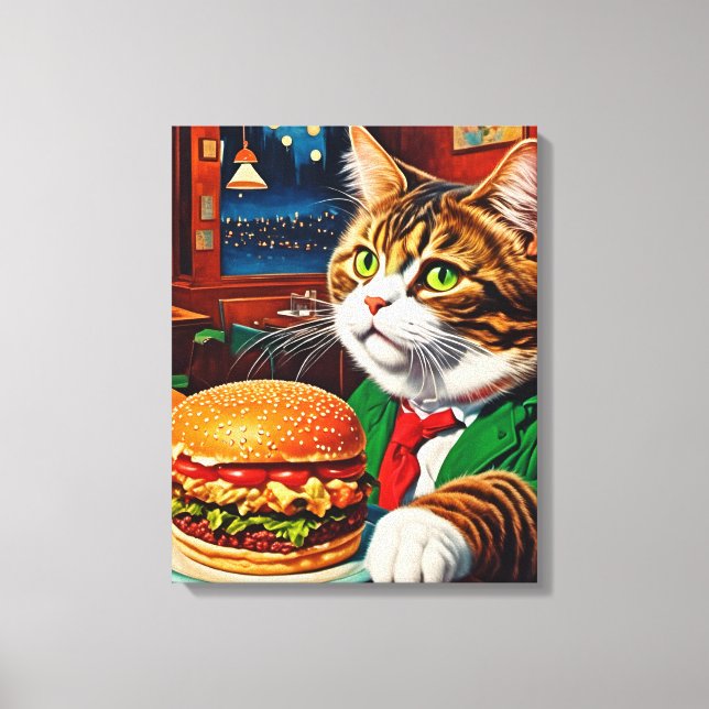 Impressão Em Tela Gato no Jantar Cheeseburger (Frente)