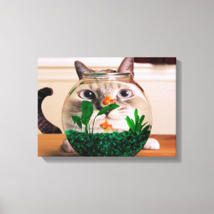 Impressão Em Tela Gato olhando peixe em aquário