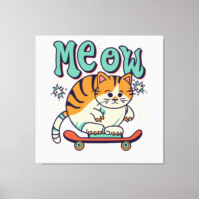 Impressão Em Tela Gato Patinando Meow (Frente)