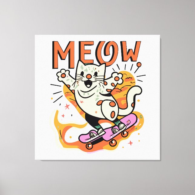 Impressão Em Tela Gato Patinando Meow (Frente)