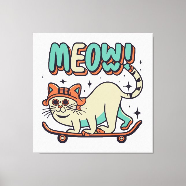 Impressão Em Tela Gato Patinando Meow (Frente)