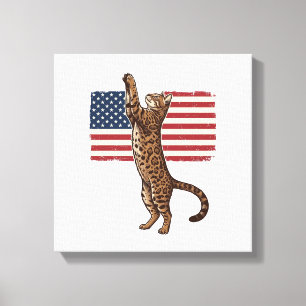 Impressão Em Tela Gato Patriótico Bandeira Americana Design Vetorial