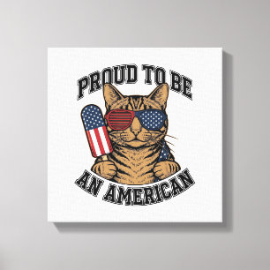 Impressão Em Tela Gato Patriótico Orgulhoso por Ser Americano Vetor 