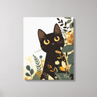 Impressão Em Tela Gato preto bonito com flores