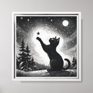Impressão Em Tela Gato preto com céu com lua