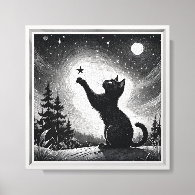 Impressão Em Tela Gato preto com céu com lua (Frente)
