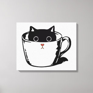 Impressão Em Tela Gato preto com nariz vermelho escondido em um copo