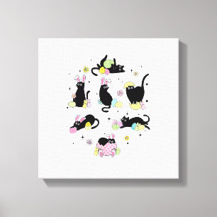 Impressão Em Tela Gato Preto com Ovos de Coelho Feliz Dia de Páscoa 